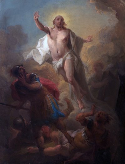 Chrystus powstający z grobu i uciekający żołnierze rzymscy (olej na pokładzie) autorstwa Johann Christian Thomas (attr.to) Winck