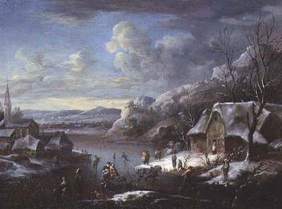 Scena zimowa z licznymi postaciami autorstwa Johann Christian Vollerdt or Vollaert