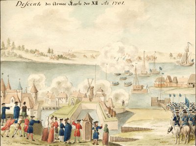 Karol XII przekracza Dunę 1701, 1770-1780 autorstwa Johann Christoph Brotze