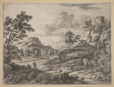 Krajobraz z dwiema zrujnowanymi wieżami. autorstwa Johann Christoph Dietzsch