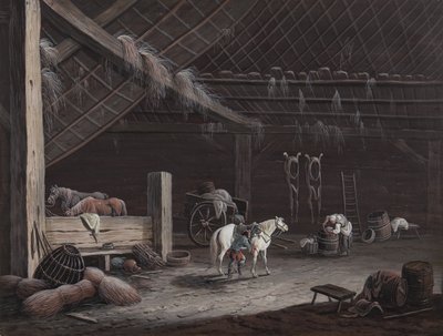 Biały koń: wnętrze stodoły autorstwa Johann Christoph Dietzsch