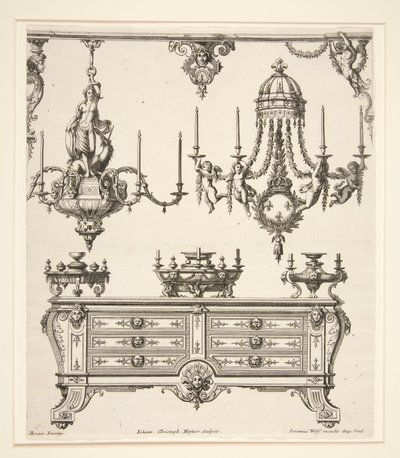 Arkusz z Commodes et Lustres autorstwa Johann Christoph Hafner