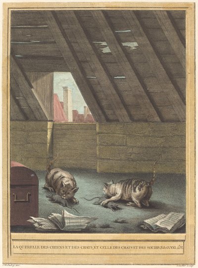 Kłótnia kotów i psów oraz kotów i myszy autorstwa Johann Christoph Teucher after Jean Baptiste Oudry
