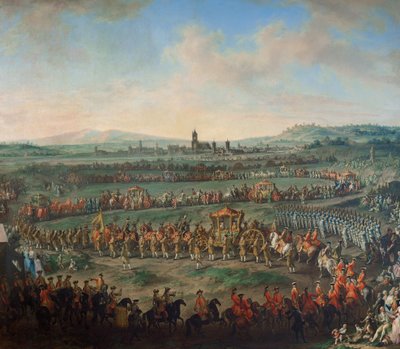 Wjazd cesarza Franciszka I Stefana i jego syna Józefa (II) do Frankfurtu 29 marca 1764 r. autorstwa Johann Dallinger von Dalling