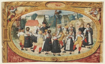 Miniatura dziecięcej zabawy: dzieci tańczące wokół koguta autorstwa Johann Daniel Schmied