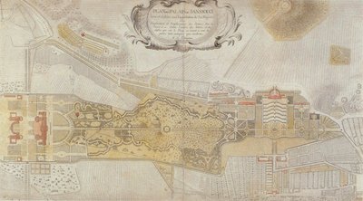 Plan fryderycjańskiego parku Sanssouci w Poczdamie, 1772 r. autorstwa Johann David Schleuen