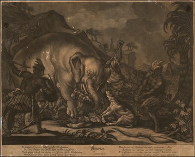Ca. 1770 alegoryczny mezzotinta Ameryki autorstwa Johann Elias Ridinger