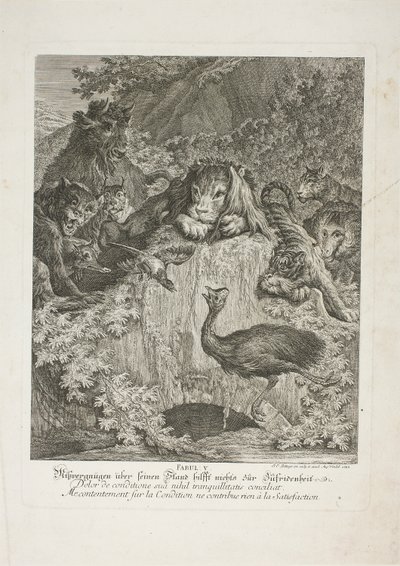 Fable V, płyta piąta z Instructive Fables of the Realm of Theire autorstwa Johann Elias Ridinger