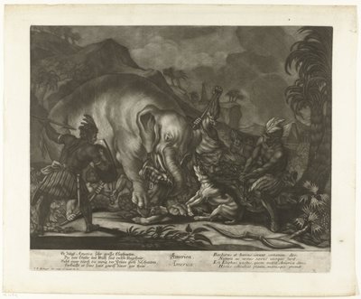 Polowanie na słonie Ameryka (tytuł na obiekcie) autorstwa Johann Elias Ridinger