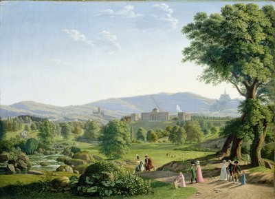 Zamek Wilhelmshoehe z lasem Habichtswald autorstwa Johann Erdmann Hummel