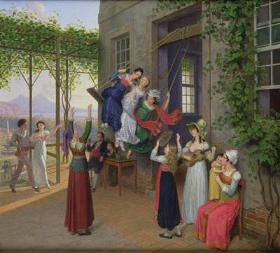 Młodzież bawiąca się na huśtawce w ogrodzie pod Neapolem, 1823 autorstwa Johann Erdmann Hummel