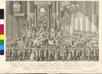 Koronacja cesarza Leopolda II na króla Węgier w Bratysławie 15 listopada 1790 r. (miedzioryt) autorstwa Johann Ernst Mansfeld