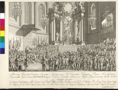 Koronacja cesarza Leopolda II na króla Węgier w Bratysławie 15 listopada 1790 r. (miedzioryt) autorstwa Johann Ernst Mansfeld