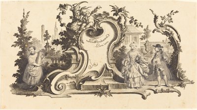 Nowoczesne kartusze ozdobione [różnymi figurami] (tablica VI-1 z zestawu) autorstwa Johann Esaias Nilson