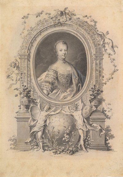 Portret królowej Marii Antoniny w ozdobnej ramie, koniec XVIII wieku. autorstwa Johann Esaias Nilson