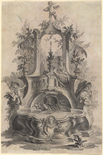 Rokokowa fontanna z kochankami i czterema żywiołami autorstwa Johann Esaias Nilson