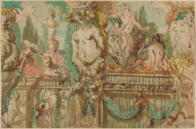 Projekt sufitu z alegorycznymi figurami autorstwa Johann Evangelist Holzer