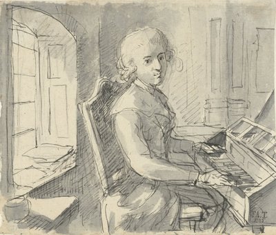 Pianista siedzący przy klawiaturze autorstwa Johann Friedrich August Tischbein