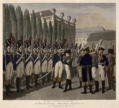 Parada Gwardii Francuskiej w Lustgarten w Berlinie w 1806 r. - Juegel, Johann Friedrich (1772-1833) - 1806 - Aquatint - 31,6x39 - Kolekcja prywatna autorstwa Johann Friedrich Jügel