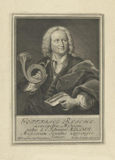 Portret trębacza i kompozytora Gottfrieda Reiche 1667-1734 , 1727. autorstwa Johann Friedrich Rosbach