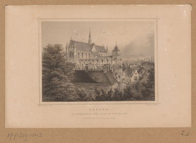 Widok na Hooglandse Kerk w Leiden Leyden, De Hooglandsche kerk, widok z grodu (tytuł na obiekcie) autorstwa Johann Gabriel Friedrich Poppel