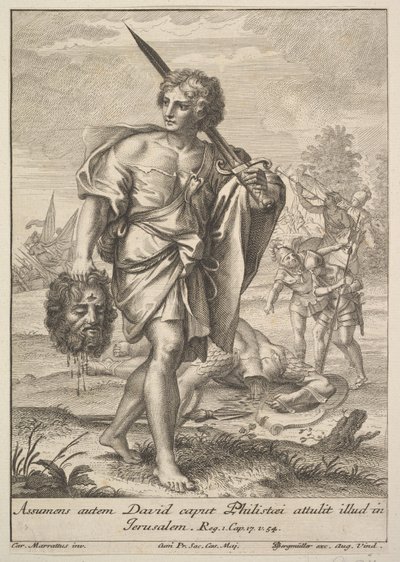 Dawid z głową Goliata, 1705-62. autorstwa Johann Georg Bergmuller