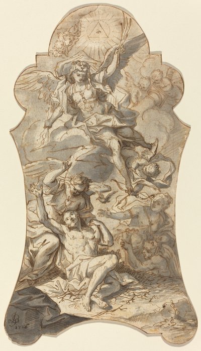 Święci Aniołowie chronią pustelnika przed złem autorstwa Johann Georg Bergmuller