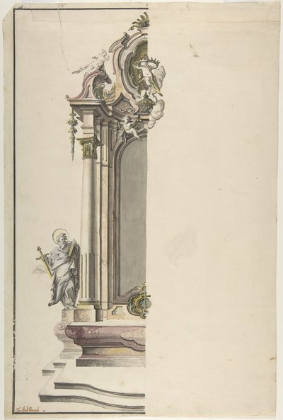 Projekt ołtarza edykularnego ze św. Pawłem po lewej stronie, połowa XVIII wieku. autorstwa Johann Georg Dirr