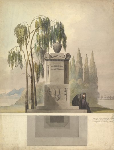Projekt grobowca, Rothgeisser w Norymberdze Elewacja i plan terenu, 1826. autorstwa Johann Georg Dürschner