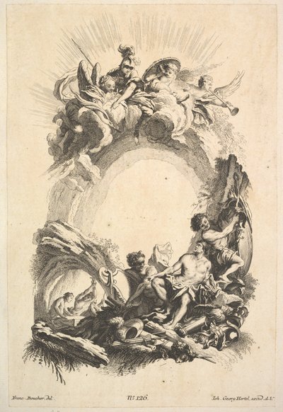 Kuźnie Wulkana, z Księgi Kartuszów, połowa XVIII wieku. autorstwa Johann Georg Hertel