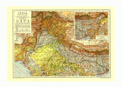 Mapa północnej części Indii, ok. 1910 r autorstwa Johann Georg Justus Perthes