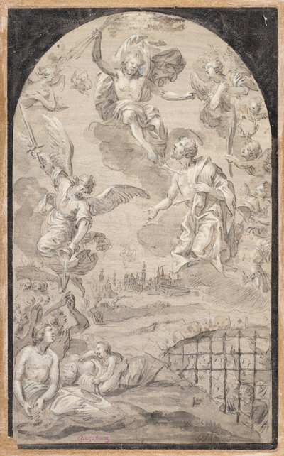 Święty wstawia się u Chrystusa, aby nie rzucił pioruna na miasto Augsburg autorstwa Johann Georg Melchior (1625 1705) Schmittner