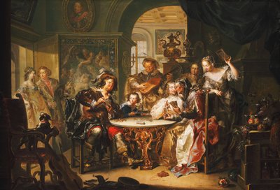Dżentelmen oszukujący w Karty ze starszą Panią we wspaniałym wnętrzu, autorstwa Johann Georg Platzer