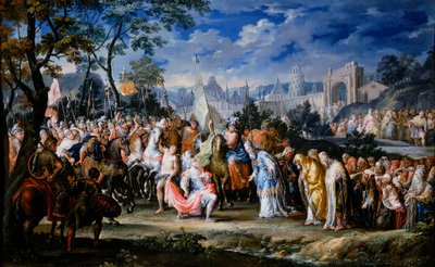 „Wjazd Aleksandra Wielkiego do Babilonu”, 331 pne, XVIII wiek autorstwa Johann Georg Platzer