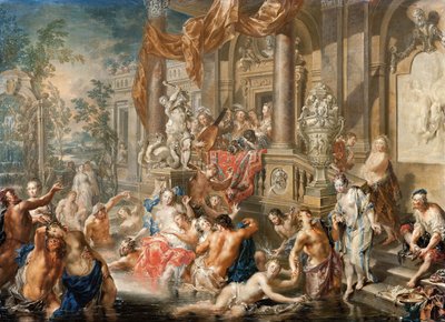 Scena fontanny przed pałacem, 1731-1734. autorstwa Johann Georg Platzer