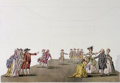 Ostatnia scena „Père de famille” Denisa Diderota - fac simile - grawerowanie według rysunku Ziesenisa Coutelliera w „Histoire generale illustrée du theatre” autorstwa Johann Georg Ziesenis