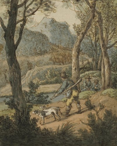 Myśliwy z dwoma psami autorstwa Johann Georg von Dillis