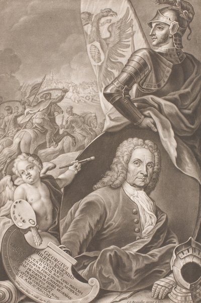 Popiersie malarza Georga Philippa Rugendasa ze sceną bitwy w tle autorstwa Johann Gottfried Haid
