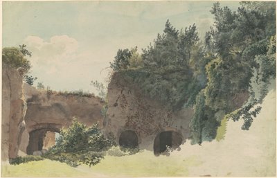 Starożytne rzymskie ruiny porośnięte drzewami i krzewami autorstwa Johann Gottfried Klinsky