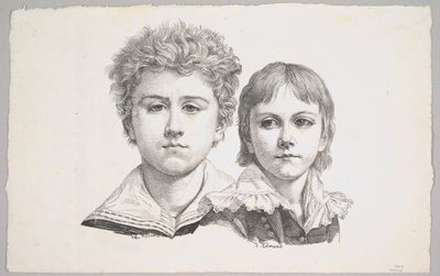 Portret dzieci Rabe: Hermann, 14 lat i Edmond, 7 lat, verso: dowód przed kor..., 1822. autorstwa Johann Gottfried Schadow