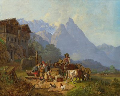 Heinrich Bürkel Górska wioska z fontanną ok. 1845 r. autorstwa Johann Gottfried Steffan