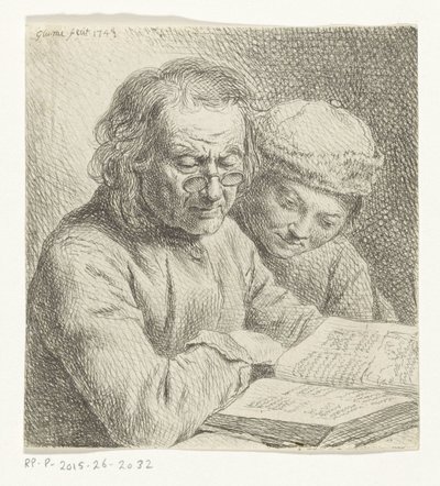 Mężczyzna i chłopiec czytający książkę autorstwa Johann Gottlieb Glume