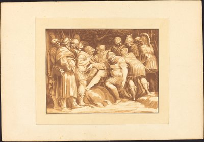 Umierający Epaminondas autorstwa Johann Gottlieb Prestel after Polidoro da Caravaggio