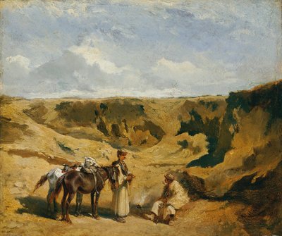 Dwóch Węgrów z dwoma końmi w Puszcie autorstwa Johann Gualbert Raffalt