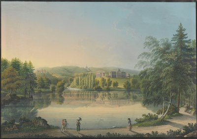 Zamek Wilhelmshöhe w pobliżu Kassel, około 1820 r. autorstwa Johann Heinrich Bleuler