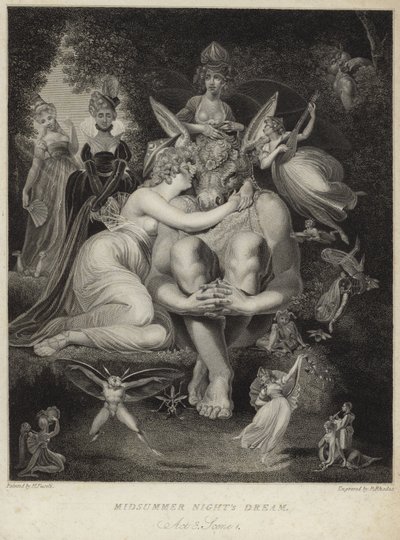 Titania całuje Dół w Śnie nocy letniej autorstwa Johann Heinrich Füssli