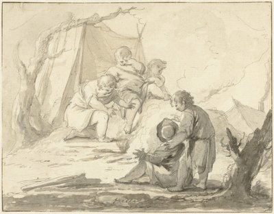 Alegoryczne przedstawienie z dziećmi przy ognisku autorstwa Johann Heinrich Keller (II)