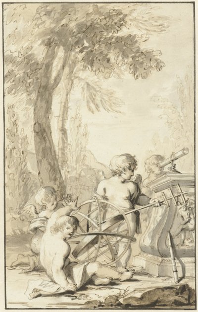 Alegoryczne przedstawienie z dziećmi bawiącymi się instrumentami astronomicznymi autorstwa Johann Heinrich Keller (II)