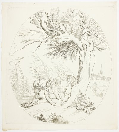 Nieobserwowany mężczyzna szpieguje leżących kochanków autorstwa Johann Heinrich Ramberg