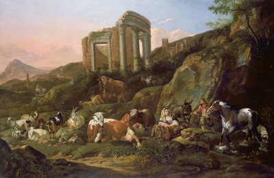 Zwierzęta gospodarskie w klasycznym krajobrazie, 1684 autorstwa Johann Heinrich Roos